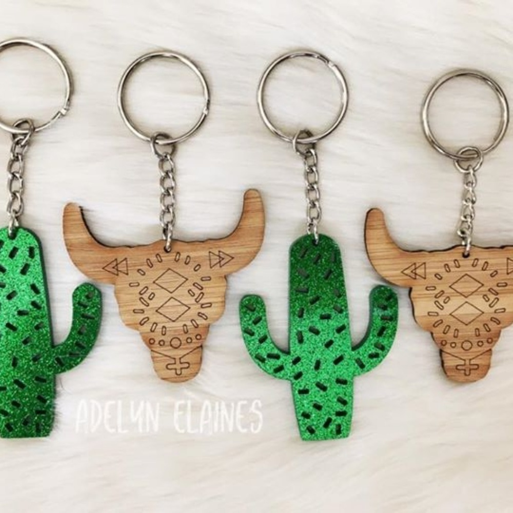 Green Glitter Cactus Keychain NWT